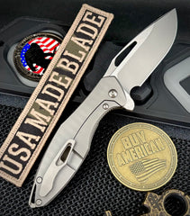 Koenig Mini Arius with M390 Burnished Blade with Polished Flats Plexa Ti and Silver Ti Hardware MA111511111P