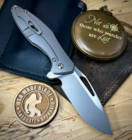 Koenig Mini Arius with M390 Burnished Blade with Polished Flats Smooth Ti and Satin Ti Hardware - USA MB