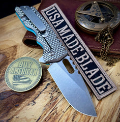 A2D Mark 2 Medium Satin Drop Point Rising Grind Magnacut Blade Britanny Blue G10 on Washers