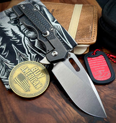 A2D Mark 1 Flipper Medium Stonewashed Drop Point Rising Grind Magnacut Blade Flat M16 Grip Blackwash Ti on Bearing