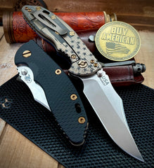 Battled Stars & Stripes Hinderer XM-18 3.5 Non-Flipper Bowie Bead Blast Bronze Ti Black G10 Stonewashed Magnacut Blade with Bronzed Out HW