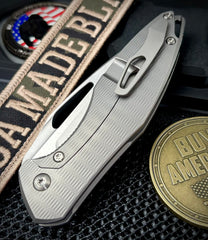 Non Flipper Koenig Mini Arius with M390 Burnished Blade with Polished Flats Plexa Ti and Silver Ti Hardware  MA211511111P