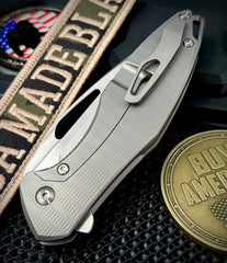 Koenig Mini Arius with M390 Burnished Blade with Polished Flats Plexa Ti and Silver Ti Hardware MA111511111P