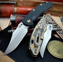Battled Stars & Stripes Hinderer XM-18 3.5 Non-Flipper Bowie Bead Blast Bronze Ti Black G10 Stonewashed Magnacut Blade with Bronzed Out HW