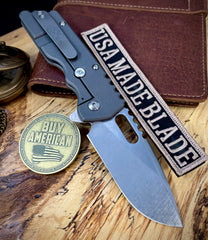 A2D Mark 2 Large Stonewashed Satin Drop Point Rising Grind Magnacut Blade Chocolate Micarta Integral Skull  on Washers
