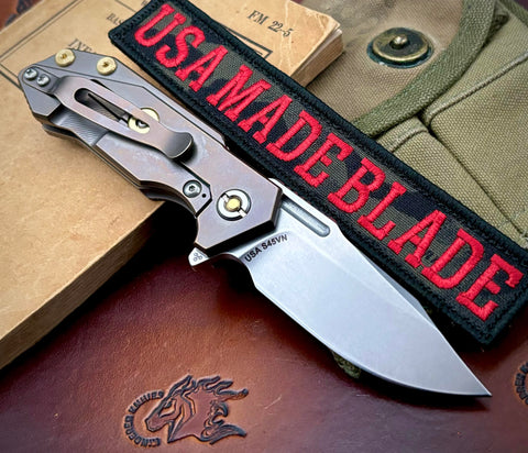 Specialty Hinderer Half Track Bowie Bead Blasted Bronze Ti   Stonewashed S45VN Blade Smooth Natural Micarta Scale Brass HW