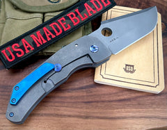 Zermeno Custom Knives Tyr with AEB-L, Blue Hardware and Milled Clip - USA MB
