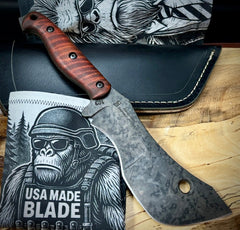 T.M. Hunt M14 #103 Brown Curly Maple Handles with Forced Patina O1 Tool Steel and Leather Sheath - USA MB