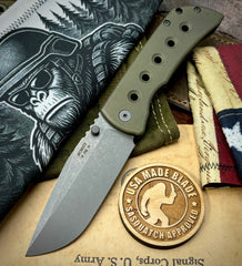 McNees Knives Mac-2 3.5" Atomic Green and Bronze Speed Hole Ti Stonewashed Magnacut Drop Point Blade Stonewashed TI HW