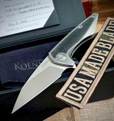 Koenig Mini Goblin Black Micarta Inlay Brightwashed M390 Blade with Polished Flats and Silver Ti HW