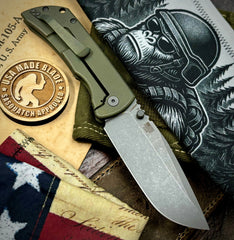 McNees Knives Mac-2 3.5" Atomic Green and Bronze Speed Hole Ti Stonewashed Magnacut Drop Point Blade Stonewashed TI HW
