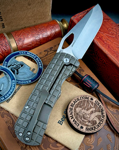 McNees Knives Dixon Full Ti Atomic Bronze Frag Ti with 3.75" Magnacut Satin Stonewashed Blade and Satin Hardware