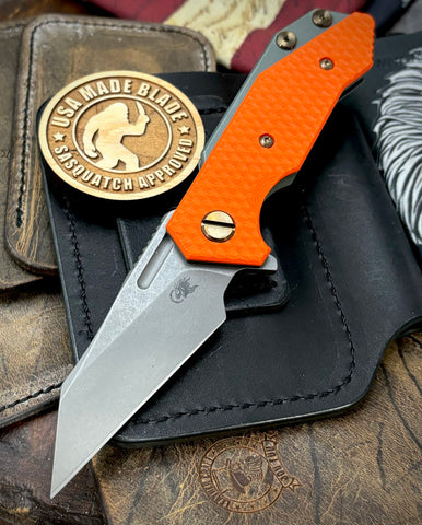 Ammo Can Green Wharnie Hinderer Half Track Gen 2 Orange G10 Anodized Working Finish Ti with Working Finish Magnacut Blade and Bronzed Out HW