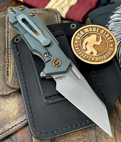 Ammo Can Green Wharnie Hinderer Half Track Gen 2 OD Green G10 Anodized Working Finish Ti with Working Finish Magnacut Blade and Bronzed Out HW