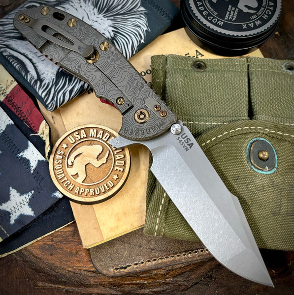 Topo Hinderer XM-24 Harpoon Spanto Red G10 Battle Bronze Ti and S45VN Working Finish Blade with Sasquatch Clip