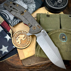 Topo Hinderer XM-24 Harpoon Spanto Red G10 Battle Bronze Ti and S45VN Working Finish Blade with Sasquatch Clip