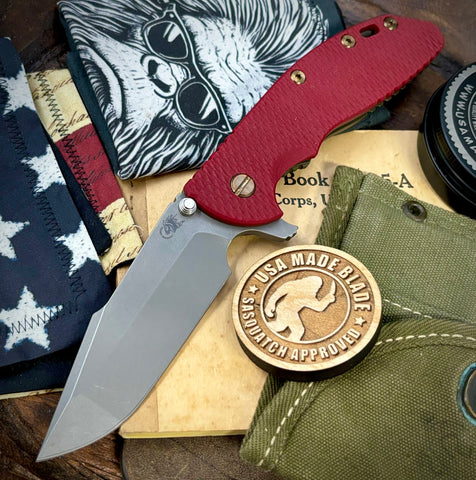 Topo Hinderer XM-24 Harpoon Spanto Red G10 Battle Bronze Ti and S45VN Working Finish Blade with Sasquatch Clip