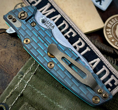 Brick Patterned Hinderer Eklipse 3.5" Hollow Ground Slicer Black G10 Green Ti Stonewashed S45VN Blade Bronzed Out HW