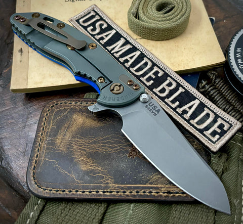 Ammo Can Green Hinderer XM-18 3.5 Sheepsfoot Blue G10 Working Finish S45VN Blade Bronzed Out HW