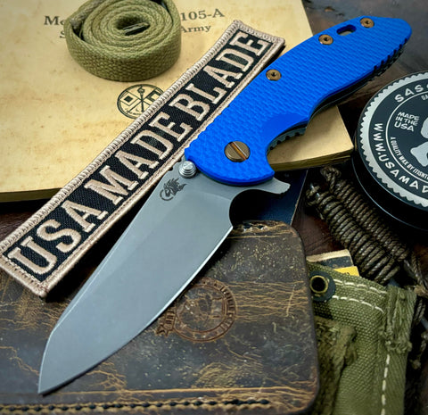 Ammo Can Green Hinderer XM-18 3.5 Sheepsfoot Blue G10 Working Finish S45VN Blade Bronzed Out HW