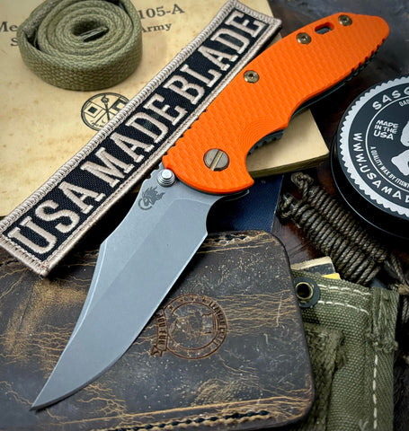 Ammo Can Green Hinderer XM-18 3.5 Non Flipper Bowie Orange G10 Working Finish S45VN Blade Bronzed Out HW