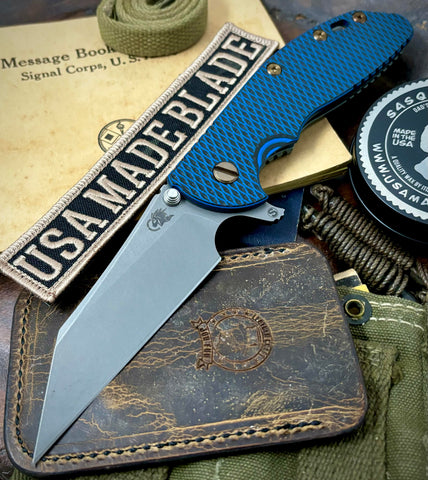 Ammo Can Green Hinderer XM-24 Skinny Wharncliffe Blue/Black G10 with S45VN Working Finish Blade Bronzed Out Hardware