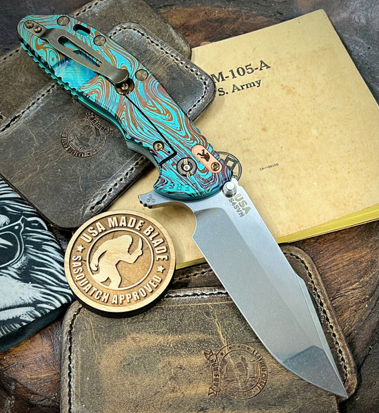 Toxic Anomascus Hinderer XM-24 Harpoon Spanto Translucent Green G10 Anodized Stonewashed Ti and S45VN Stonewashed Blade with Bronzed Out HW