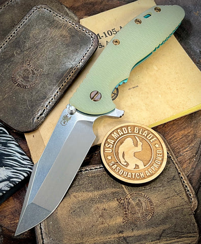 Toxic Anomascus Hinderer XM-24 Harpoon Spanto Translucent Green G10 Anodized Stonewashed Ti and S45VN Stonewashed Blade with Bronzed Out HW - USA MB