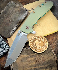 Toxic Anomascus Hinderer XM-24 Harpoon Spanto Translucent Green G10 Anodized Stonewashed Ti and S45VN Stonewashed Blade with Bronzed Out HW - USA MB