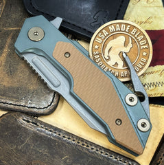 Ammo Can Green Hinderer Full Track Wharncliffe Anodized Working Finish Ti with Coyote G10 and Working Finish S45VN Blade and bronzed out hardware - USA MB