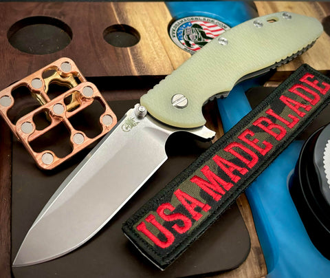 Hinderer XM-24 Spearpoint Translucent Green G10 Working Finish Ti and S45VN Stonewashed Blade - USA MB