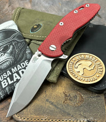 Hinderer XM-18 3.5" Skinny Harpoon Spanto Stonewashed Ti Red G10 Magnacut Stonewashed Blade