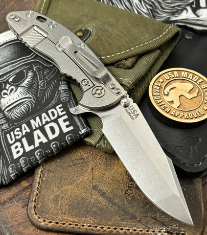 Hinderer XM-18 3.5" Skinny Harpoon Spanto Stonewashed Ti Red G10 Magnacut Stonewashed Blade