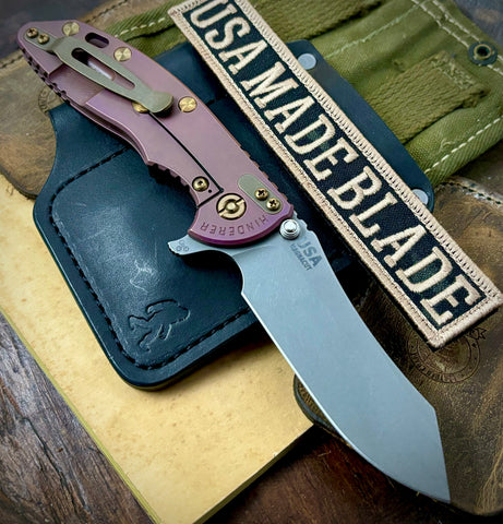High Res Battle Purple Hinderer XM-18 3.5" Skinny Skinner Anodized Working Finish Ti Black G10 Magnacut Working Finish Blade Bronzed Out HW