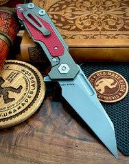 Hinderer Full Track Wharncliffe Battle Bronze Ti with Red G10 and Working Finish S45VN Blade - USA MB