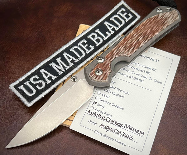 Chris Reeve Large Sebenza 31 Natural Micarta Inlay Stonewashed Magnacut 63-64 RC 08/23/2023
