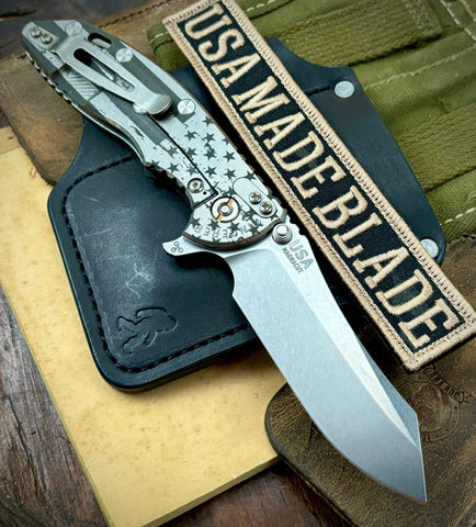 Battled Stars & Stripes Hinderer XM-18 3.5" Skinny Skinner Stonewashed Ti Black G10 Magnacut Stonewashed Blade