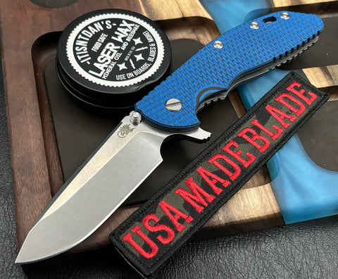 Hinderer XM-24 Spearpoint Blue/Black G10 Working Finish Ti and S45VN Stonewashed Blade