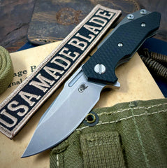 Bowie Hinderer Half Track Gen 2 Black G10 Working Finish Ti and Stonewashed S45VN Blade