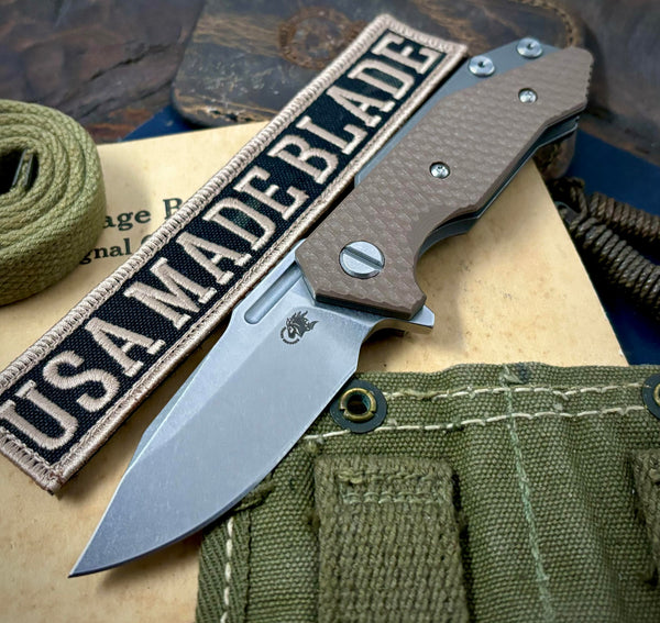 Bowie Hinderer Half Track Gen 2 FDE G10 Working Finish Ti and Stonewashed S45VN Blade