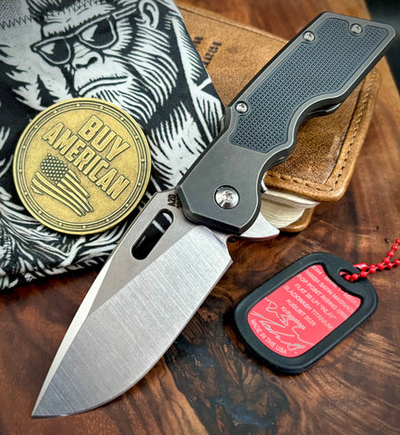A2D Mark 1 Flipper Medium Stonewashed Drop Point Rising Grind Magnacut Blade Flat 20 LPI Inlay Style Blackwash Ti on Bearing