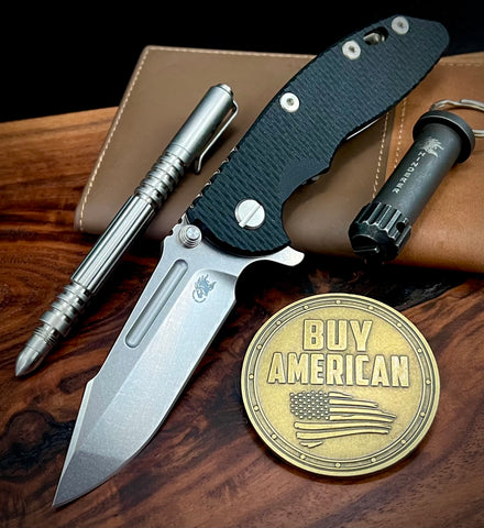 Hinderer XM-18 3.25 Fullered Harpoon Spanto Black G10 Stonewashed Ti and Stonewashed Magnacut Blade