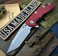 Hinderer XM-18 3.0" Harpoon Tanto Red G10 Stonewashed S45VN Blade Blue Anodized Ti