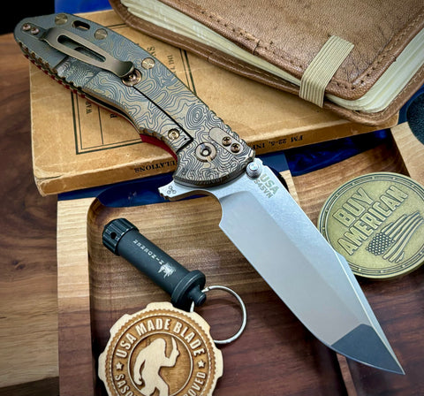 Topo Hinderer XM-24 Harpoon Spanto Coyote G10 Bronze Ti and S45VN Stonewashed Blade and Bronzed Out HW - USA MB