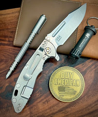 Hinderer XM-18 3.25 Fullered Harpoon Spanto Translucent Green G10 Stonewashed Ti and Stonewashed Magnacut Blade