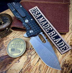 A2D Mark 2  Large Stonewashed Drop Point Rising Grind Magnacut Blade Contured Black Frag Ti on Washers