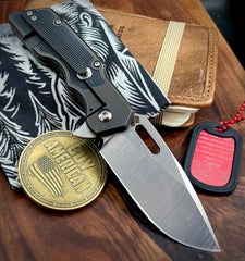 A2D Mark 1 Flipper Medium Stonewashed Drop Point Rising Grind Magnacut Blade Flat 20 LPI Inlay Style Blackwash Ti on Bearing