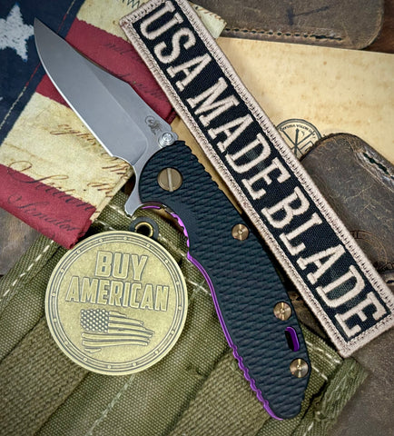 High Res Purple Hinderer XM-18 3.0" Bowie Flipper Black G10 Anodized Stonewashed Ti with Stonewashed 20CV Blade and Bronzed Out Hardware - USA MB