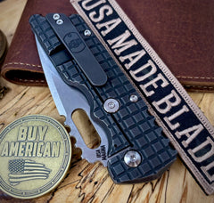 A2D Mark 2  Large Stonewashed Drop Point Rising Grind Magnacut Blade Contured Black Frag Ti on Washers