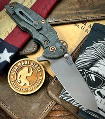 Topo Ammo Can Green Hinderer Jurassic Slicer Black G10 Anodized Working Finish Ti Magnacut Working Finish Blade Bronzed Out HW Sasquatched Clip - USA MB